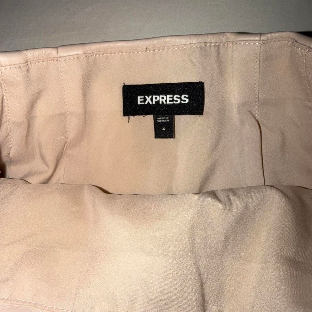 Express Vegan Leather Beige Mini Skirt - Picture 2 of 4